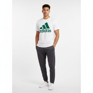 Adidas T-Shirt Mens Size M White Green Short Sleeve Large Logo Print Sportswear